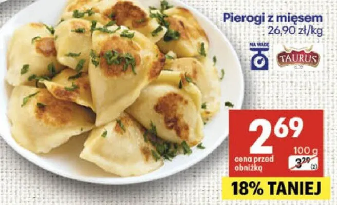 Pierogi z mięsem promocja w Delikatesy Centrum