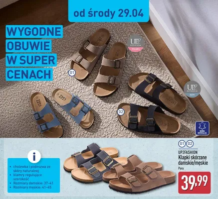 Klapki skórzane damskie UP2FASHION promocja w Aldi