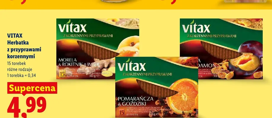 Herbatka z przyprawami korzennymi śliwka i cynamon Vitax promocja w Lidl