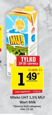 Mleko UHT 1,5% MU! Wart Milk promocja w Gram Market