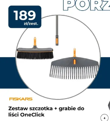 Zestaw szczotka + grabie do liści OneClick Fiskars promocja w PSB Mrówka