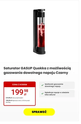 Saturator GasUp Quokka z możliwością gazowania dowolnego napoju czarny promocja w Media Expert