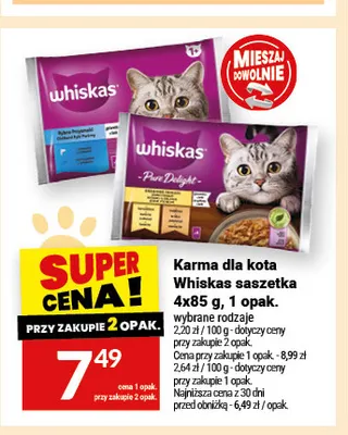 Karma dla kota Whiskas saszetka 4-pak 85 g promocja w Twój Market