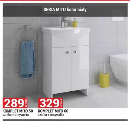 Komplet Mito 50 szafka + umywalka kolor biały promocja w Merkury Market