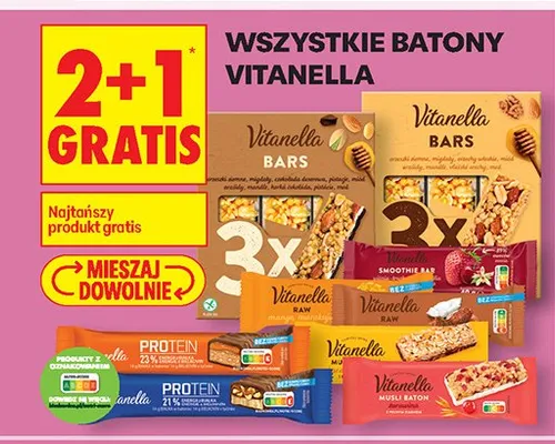 Wszystkie batony Vitanella 2+1 GRATIS promocja w Biedronka