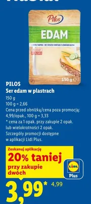 Ser edam w plastrach Pilos promocja w Lidl