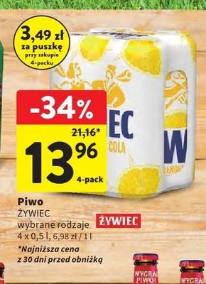 Piwo Żywiec Jasne Lekkie 4-pak 500ml promocja w Intermarche