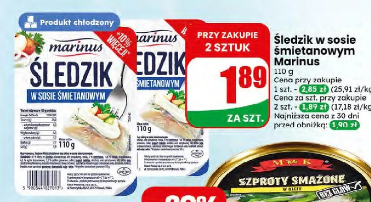 Śledzik w sosie śmietankowym Marinus promocja w Dino