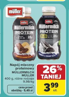 Napój mleczny proteinowy Müllermilch Protein czekoladowo-bananowy promocja w Carrefour