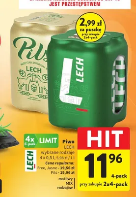 Piwo bezalkoholowe Lech Free 4-pak 500 ml promocja w Intermarche