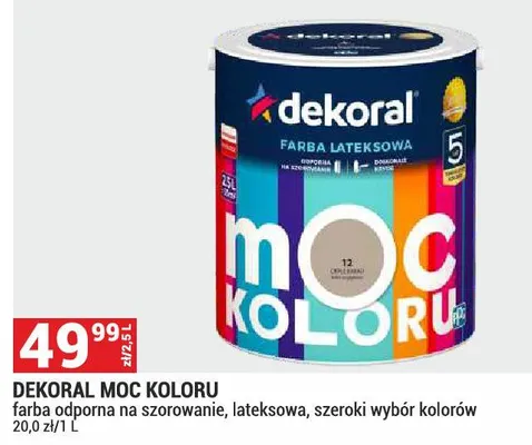 Dekoral Moc Koloru farba lateksowa odporna na szorowanie szeroki wybór kolorów promocja w Merkury Market
