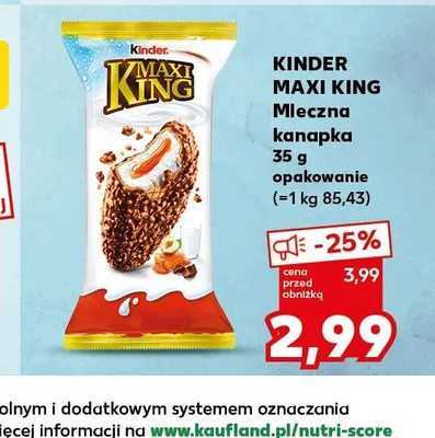 Mleczna kanapka Kinder Maxi King promocja w Kaufland
