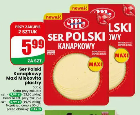 Ser Polski Kanapkowy Maxi plastry Mlekovita promocja w Dino