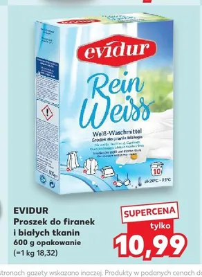 Proszek do firanek i białych tkanin Evidur Rein Weiss promocja w Kaufland