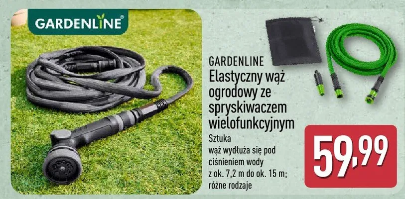 Elastyczny wąż ogrodowy ze spryskiwaczem wielofunkcyjnym promocja w Aldi