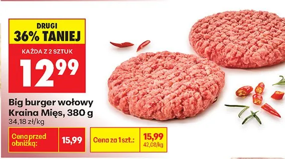 Big burger wołowy Kraina Mięs 380g promocja w Biedronka