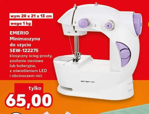 Minimaszyna do szycia Emerio SEW-122275 klasyczny ścieg prosty zasilanie sieciowe lub bateryjne z oświetleniem LED i obcinaczem nici 20x21x13cm promocja w Kaufland