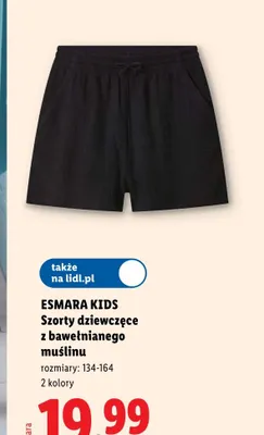 Szorty dziewczęce z bawełnianego muślinu Esmara Kids promocja w Lidl