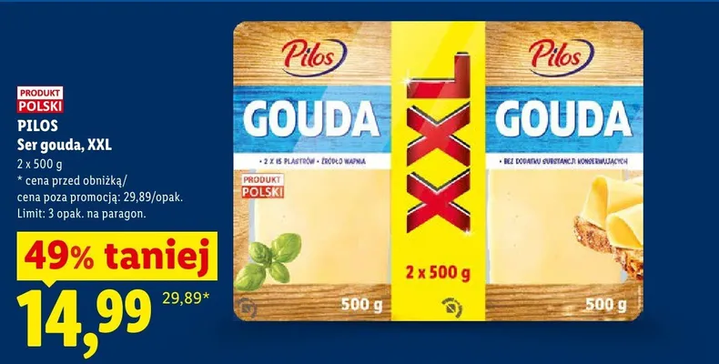 Ser gouda XXL Pilos promocja w Lidl