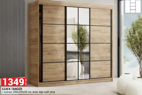 Szafa Tanger z lustrem 200x205x59 cm, kolor dąb craft złoty promocja w Merkury Market