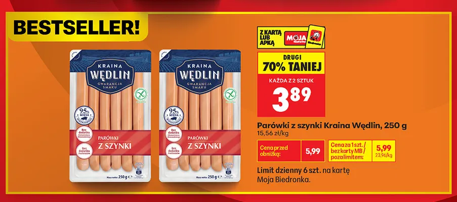 Parówki z szynki Kraina Wędlin promocja w Biedronka