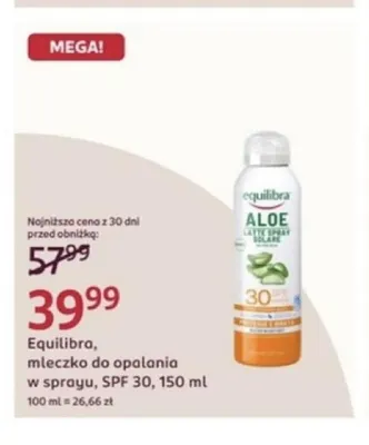 Mleczko do opalania w sprayu SPF 30 Equilibra promocja w Rossmann