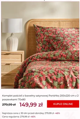 Komplet pościeli z bawełny satynowej Porishko 200x220 cm z 2 poszewkami 70x80 promocja w home&you