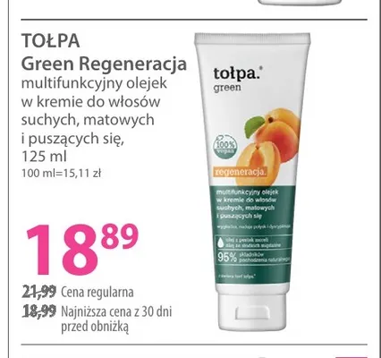 Green Regeneracja multifunkcyjny olejek w kremie do włosów suchych matowych i puszących się Tołpa promocja w Hebe