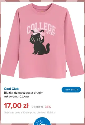 Bluzka dziewczęca z długim rękawem różowa Cool Club promocja w Smyk
