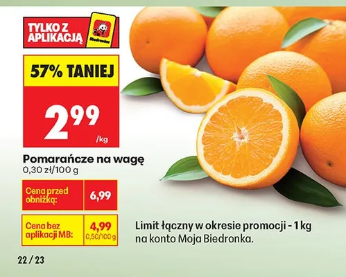 Pomarańcze na wagę promocja w Biedronka