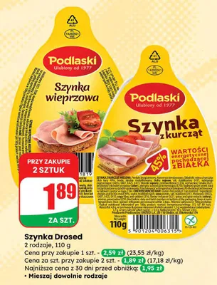 Szynka z kurcząt Drosed promocja w Dino