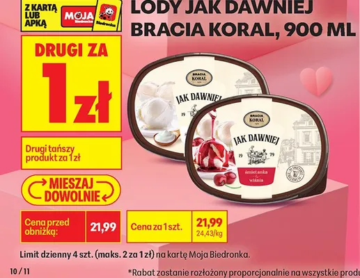 Lody jak dawniej DRUGIE ZA 1 ZŁ promocja w Biedronka