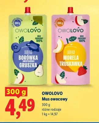 Mus owocowy jabłko borówka amerykańska gruszka promocja w Lidl