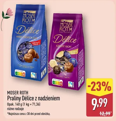 Praliny Délice z nadzieniem Collection Moser Roth promocja w Aldi