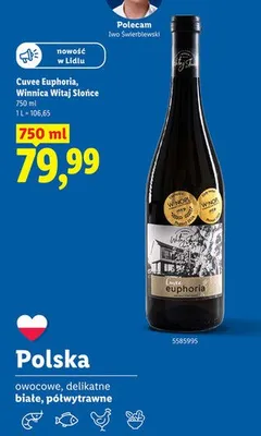 Wino białe półwytrawne Cuvee Euphoria Winnica Witaj Słońce polskie promocja w Lidl