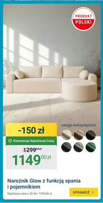 Narożnik Glow z funkcją spania i pojemnikiem promocja w ERLI