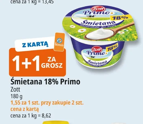 Śmietana 18% Primo Zott promocja w Leclerc