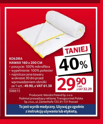 Kołdra Hawaii 160x200 cm promocja w Selgros