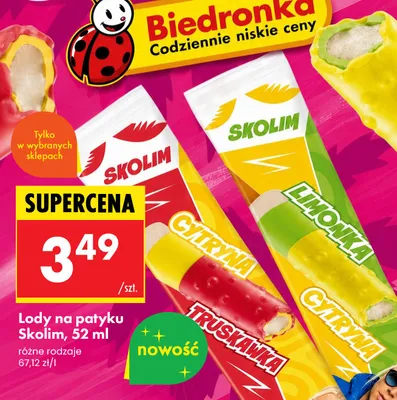 Lody na patyku Skolim Limonka Cytryna promocja w Biedronka