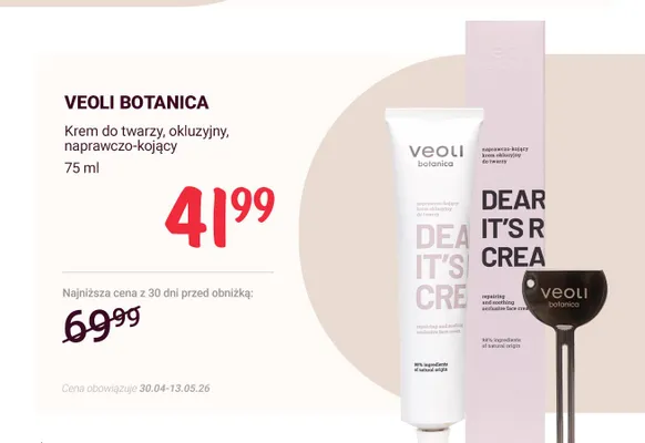 Krem do twarzy okluzyjny naprawczo-kojący VEOLI BOTANICA promocja w Rossmann