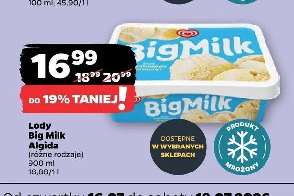 Lody Big Milk śmietankowe Algida promocja w Netto
