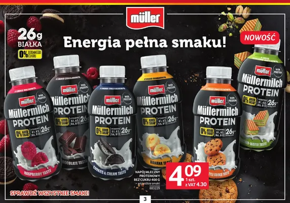 Napój mleczny proteinowy bez cukru Müllermilch Protein Style Cookie promocja w Selgros