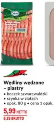 Wędliny wędzone - plastry boczek szwarcwaldzki, szynka w ziołach promocja w Makro