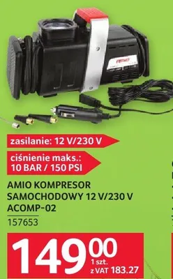 Kompresor samochodowy Amio 12V/230V zasilanie: 12 V/230 V ciśnienie maks.: 10 BAR / 150 PSI promocja w Selgros