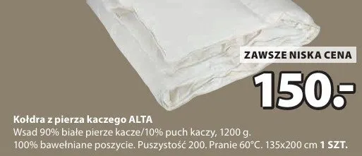 Kołdra z pierza kaczego ALTA 135x200 cm promocja w Jysk