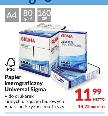 Papier kserograficzny Universal Sigma A4 80g/m2 160 CIE promocja w Makro