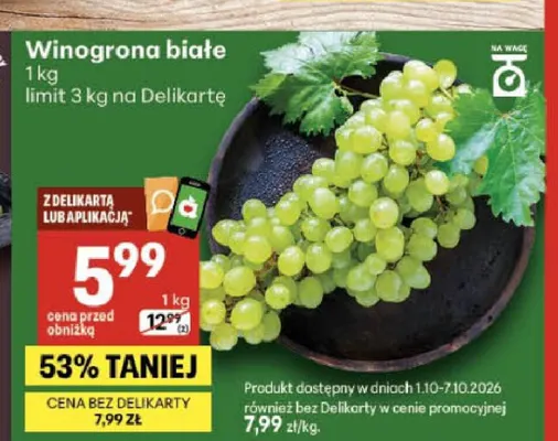 Winogrona białe promocja w Delikatesy Centrum