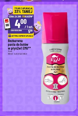 Bezbarwna pasta do butów w płynie 2w1 Emu promocja w POLOmarket