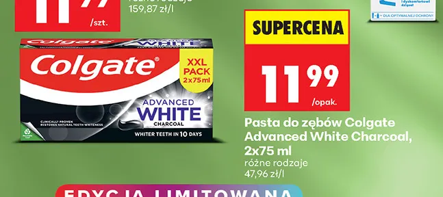 Pasta do zębów Colgate Advanced White Charcoal 2-pak promocja w Biedronka