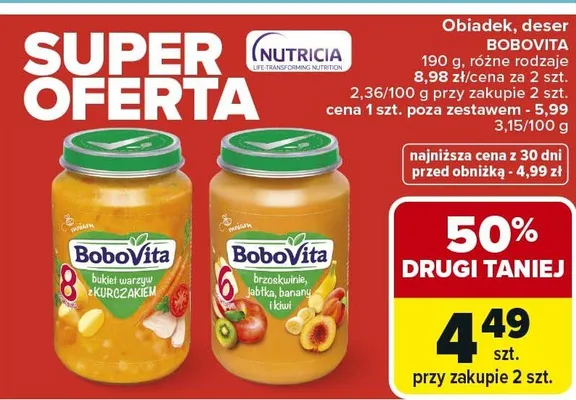 Obiadek deser BoboVita Nutricia różne rodzaje 190g promocja w Carrefour Market